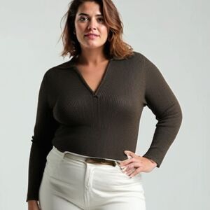 Vintage Pendleton Brown Ribbed‎ Knit Half Zip Front Sweater -- L